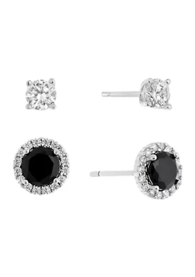 Sterling Silver Cubic Zirconia Halo Stud Earring Set
