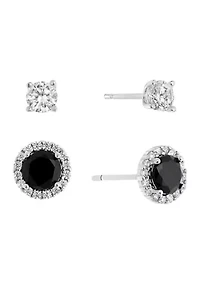 Sterling Silver Cubic Zirconia Halo Stud Earring Set