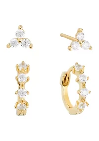 Cubic Zirconia Trinity Stud and Huggie Hoop Earring Set