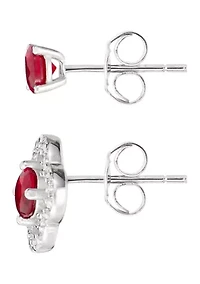 Sterling Silver Red Crystal 4mm Stud and Clover Earring Set
