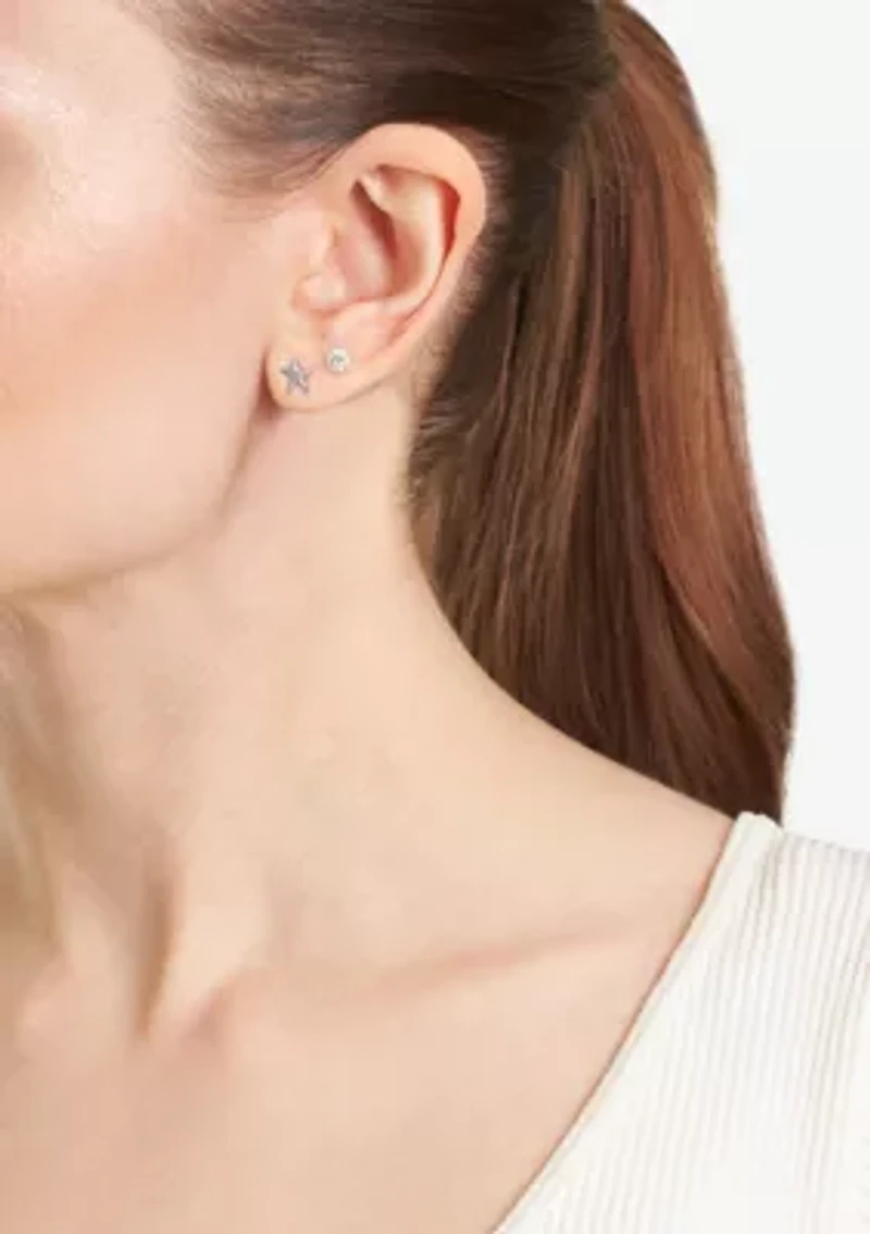 Sterling Silver Starfish and 4 Millimeter Crystal Fireball Stud Duo Earring Set