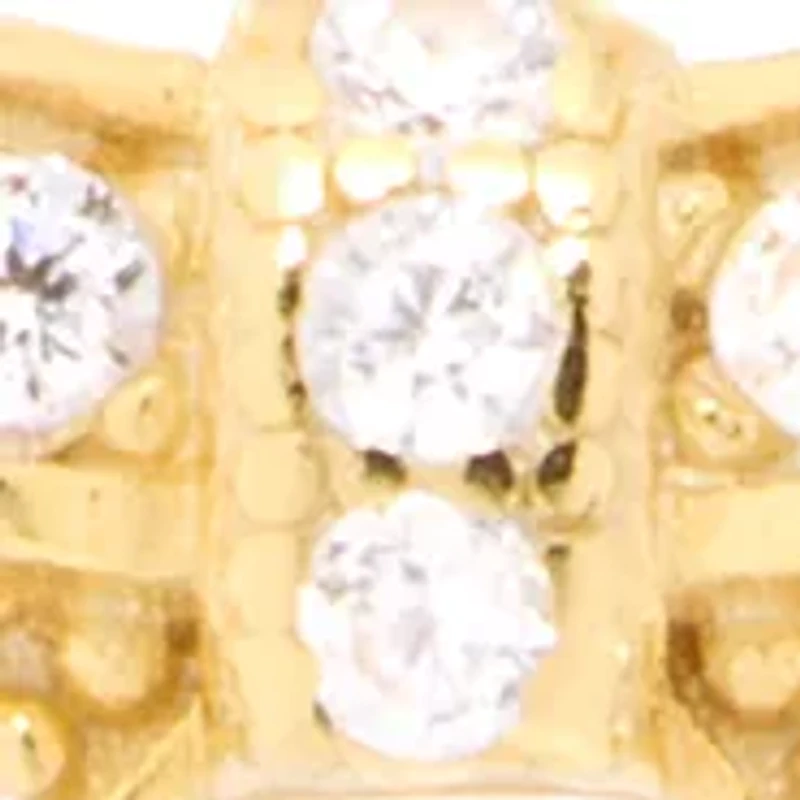 Gold Over Sterling Silver Cubic Zirconia Bow and 4mm Crystal Fireball Stud Duo Earring Set