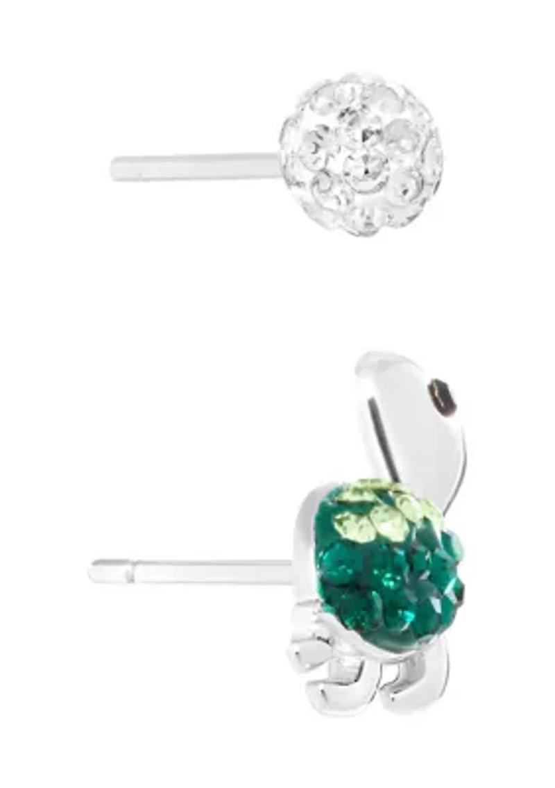 Sterling Silver Crystal Turtle and 4mm Fireball Stud Duo Earring Set