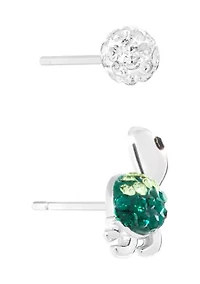 Sterling Silver Crystal Turtle and 4mm Fireball Stud Duo Earring Set