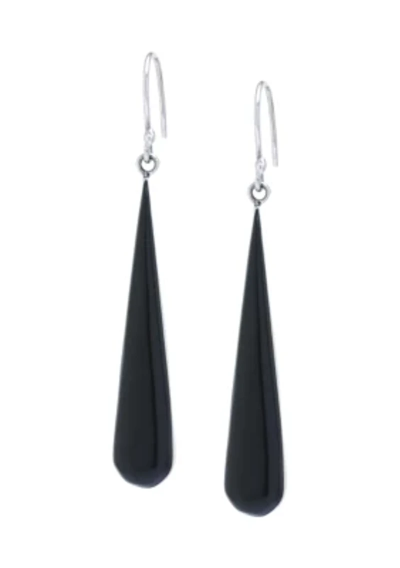 Sterling Silver Black Chalcedony Teardrop Earrings
