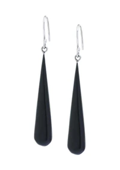 Sterling Silver Black Chalcedony Teardrop Earrings
