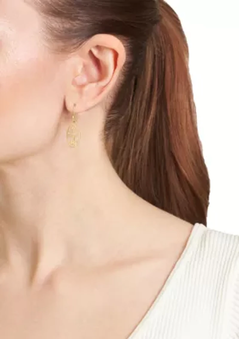 Gold Over Sterling Silver Laser Cut Oval Cross Drop Earrings