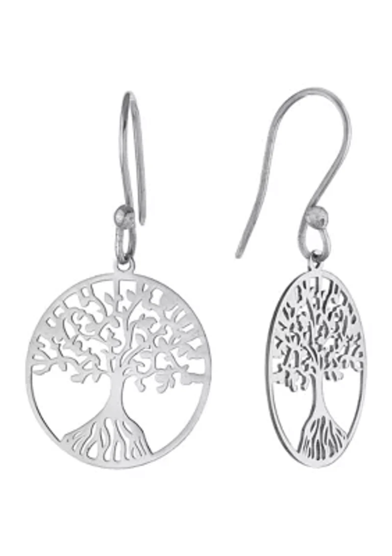 Sterling Silver Laser Cut Tree of Life Drop Earrings
