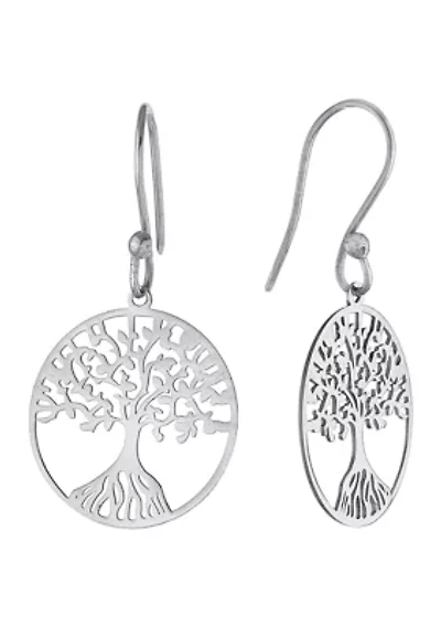 Sterling Silver Laser Cut Tree of Life Drop Earrings