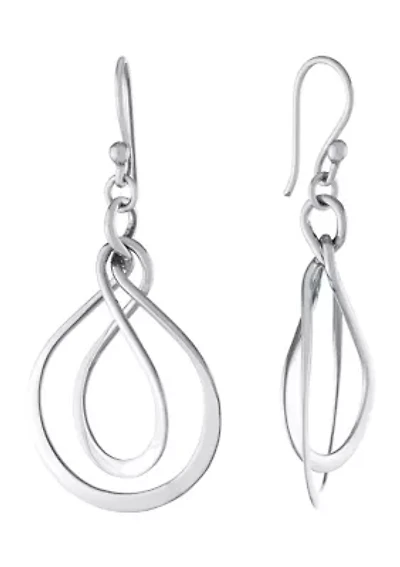 Sterling Silver Double Round Twist Drop Earrings