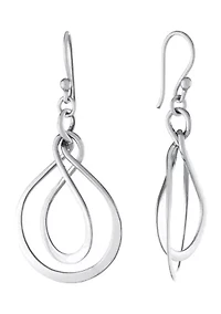 Sterling Silver Double Round Twist Drop Earrings