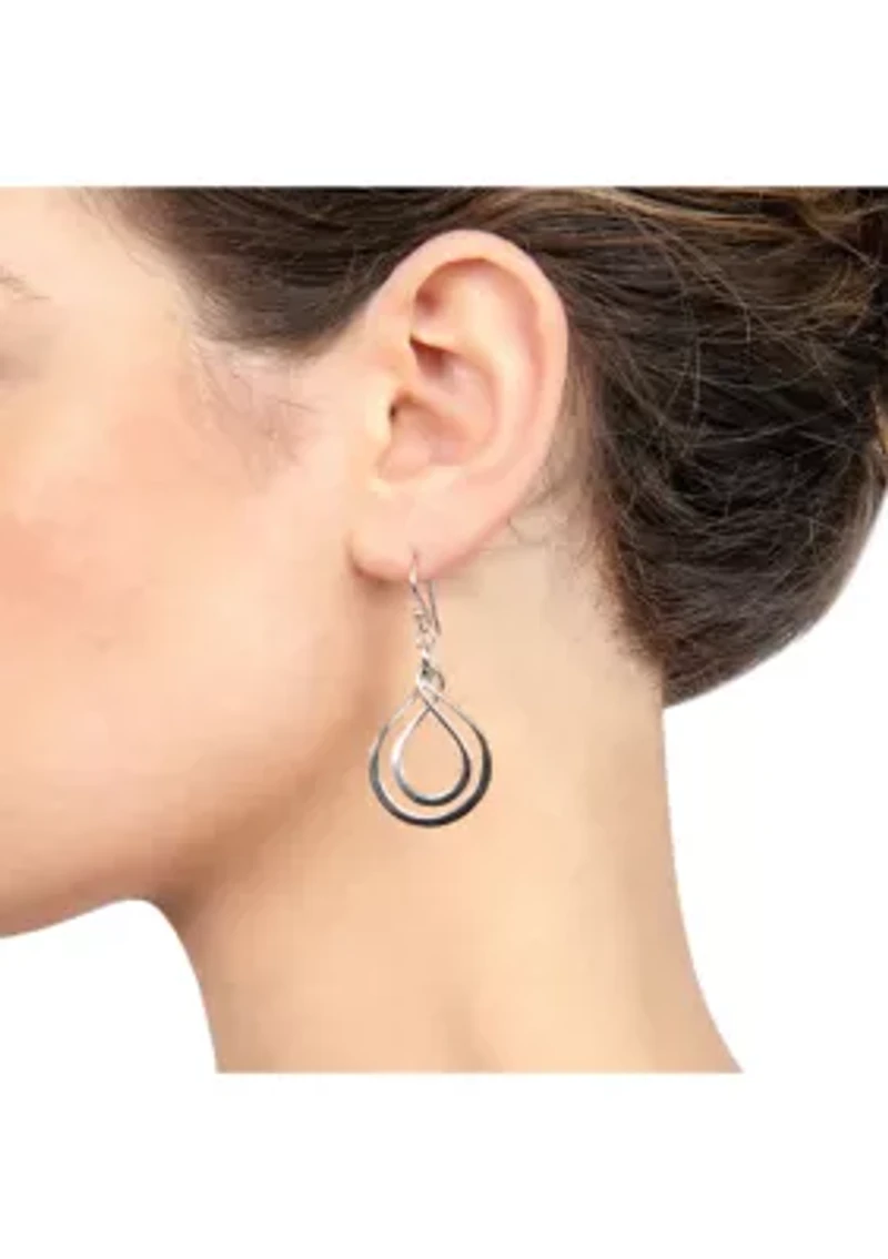 Sterling Silver Double Round Twist Drop Earrings
