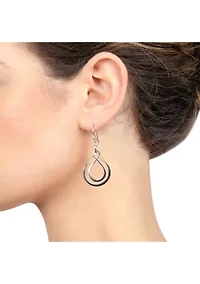 Sterling Silver Double Round Twist Drop Earrings
