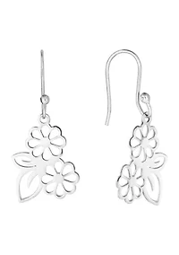 Sterling Silver Laser Cut Double Flower Drop Earrings