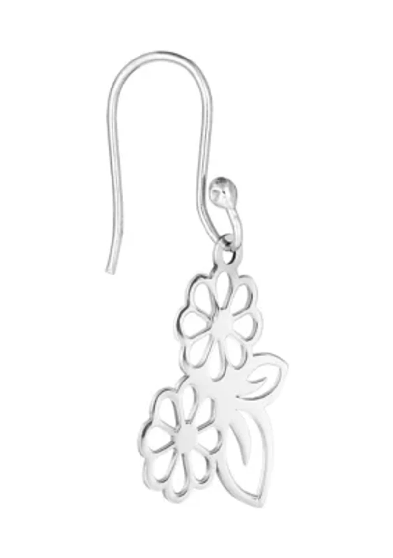 Sterling Silver Laser Cut Double Flower Drop Earrings