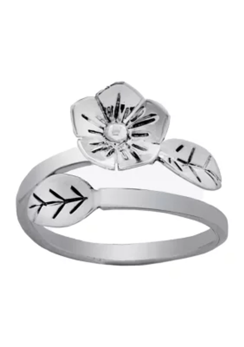 Sterling Silver Flower Bypass Ring, Size 7