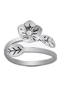 Sterling Silver Flower Bypass Ring, Size 7