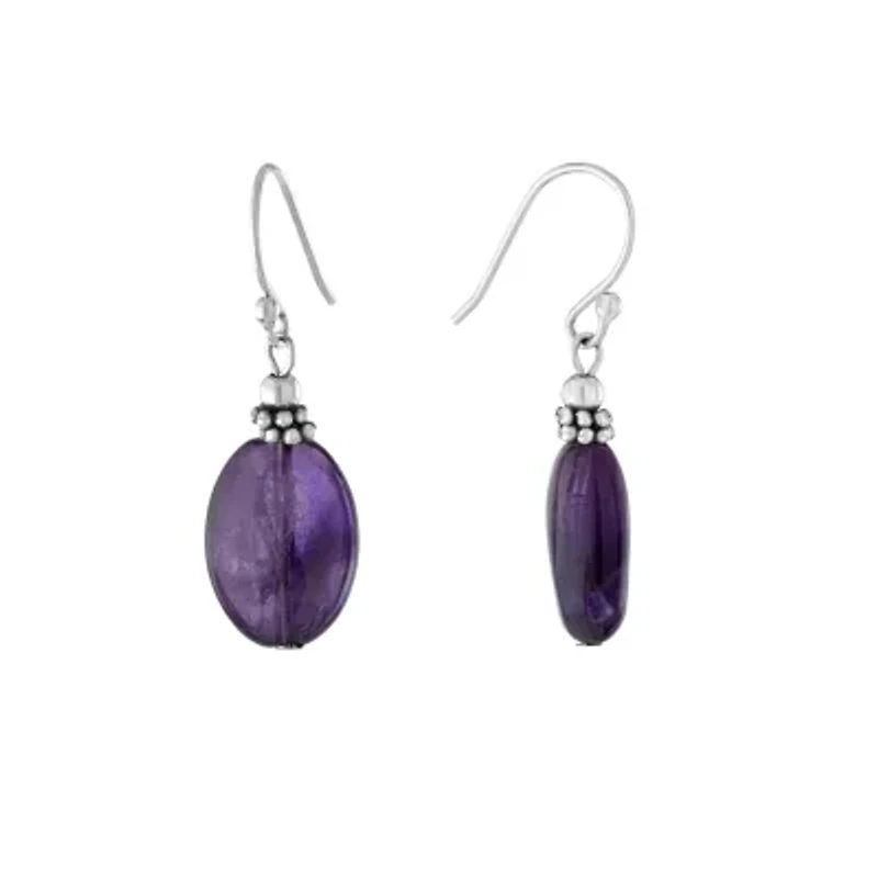 Sterling Silver Oval Amethyst Drop Earrings
