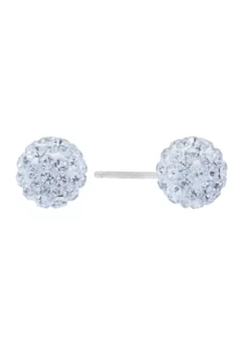 Sterling Silver 8 Millimeter Clear Crystal Ball Studs