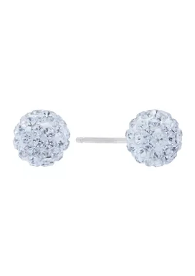 Sterling Silver 8 Millimeter Clear Crystal Ball Studs