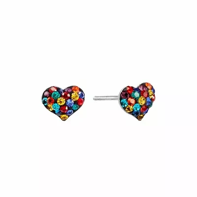 Sterling Silver Multi Color Crystal Heart Stud Earrings