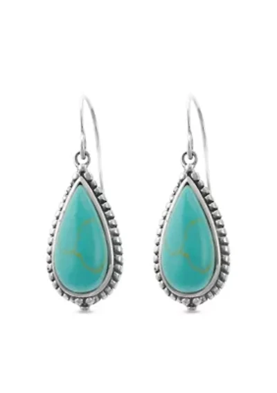 Sterling Silver Reconstituted Turquoise Tear Wire Earrings