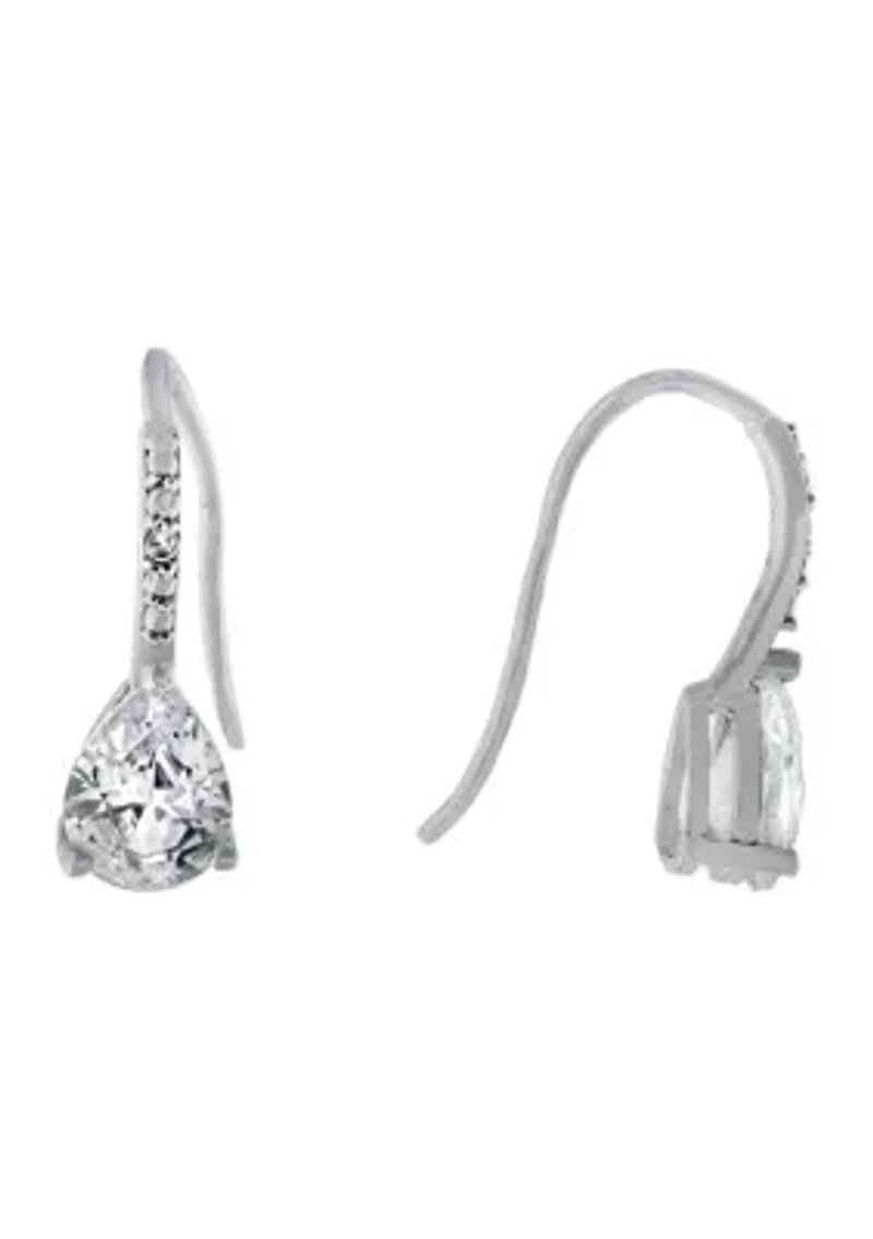 Sterling Silver Cubic Zirconia Teardrop Wire Earrings