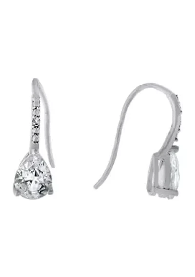 Sterling Silver Cubic Zirconia Teardrop Wire Earrings