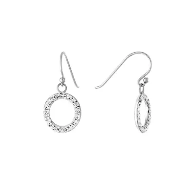 Sterling Silver Crystal Open Round Drop Earrings