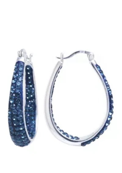 Sterling Silver Dark Blue Crystal Oval Clicktop Hoop Earrings