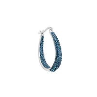 Sterling Silver Dark Blue Crystal Oval Clicktop Hoop Earrings