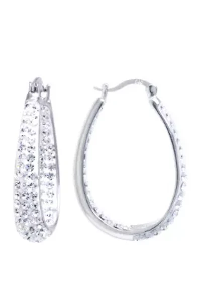 Sterling Silver Clear Crystal Oval Hoop Earrings 