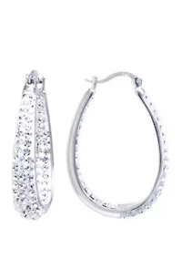 Sterling Silver Clear Crystal Oval Hoop Earrings 