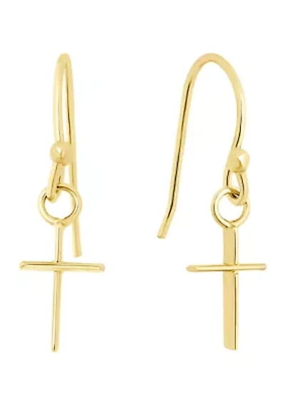Gold Over Sterling Silver Cross Drop Earrings