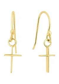 Gold Over Sterling Silver Cross Drop Earrings