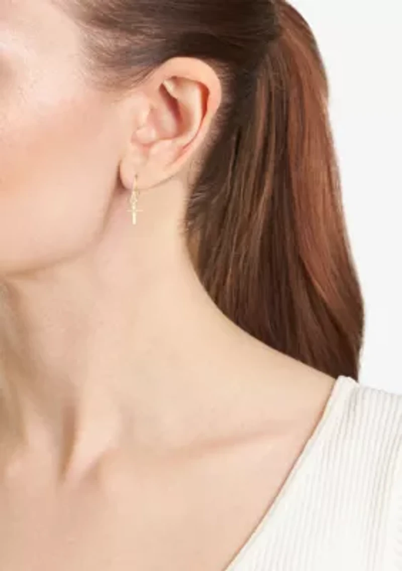 Gold Over Sterling Silver Cross Drop Earrings