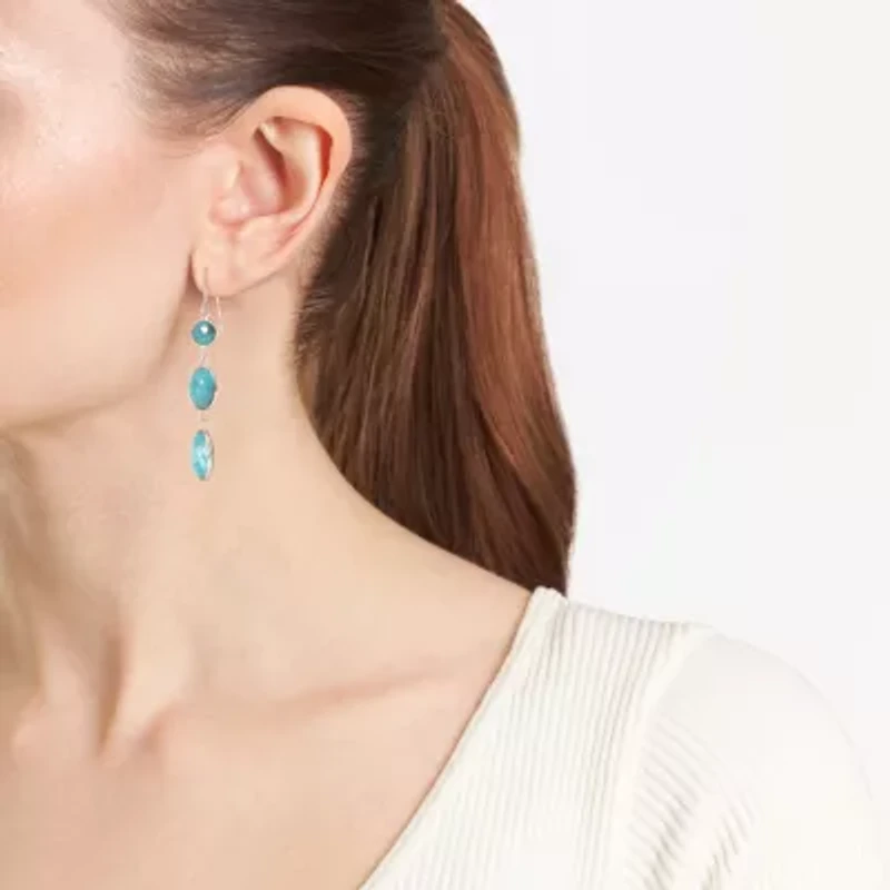 Sterling Silver Genuine Turquoise Oval Drop Earrings