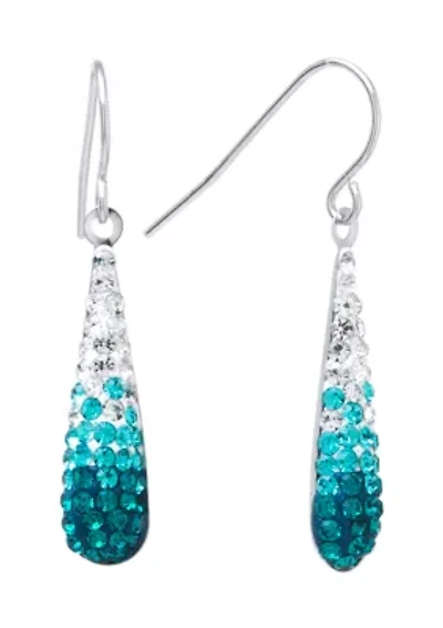 Sterling Silver Ombré  Crystal Pavé Teardrop French Wire Earrings