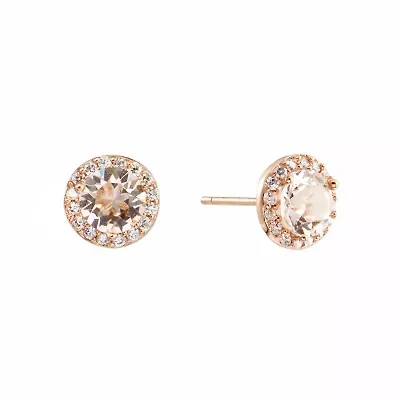 Rose Gold Over Sterling Silver Crystal and Cubic Zirconia Halo Stud Earrings
