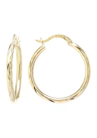 Gold Over Sterling Silver 1.28-in. Diamond Cut Clicktop Hoop Earrings