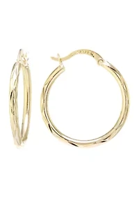 Gold Over Sterling Silver 1.28-in. Diamond Cut Clicktop Hoop Earrings