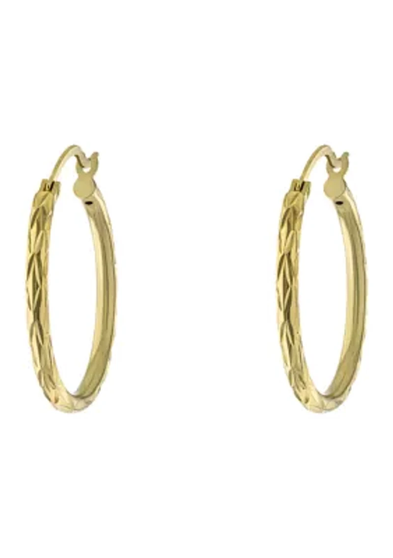 Gold Over Sterling Silver 1.28-in. Diamond Cut Clicktop Hoop Earrings