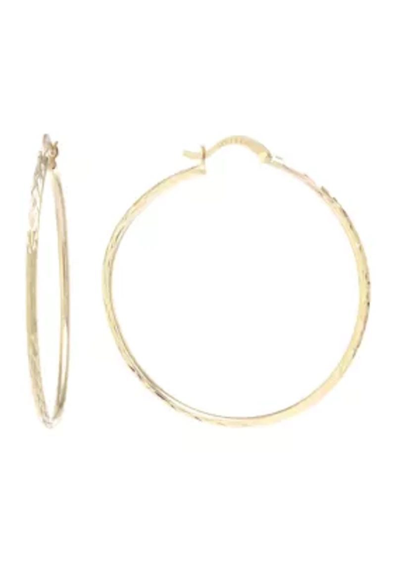 Gold Over Sterling Silver Millimeter Diamond Cut Hoop Earrings