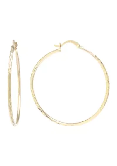 Gold Over Sterling Silver Millimeter Diamond Cut Hoop Earrings
