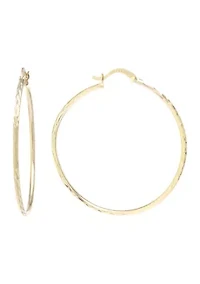 Gold Over Sterling Silver Millimeter Diamond Cut Hoop Earrings