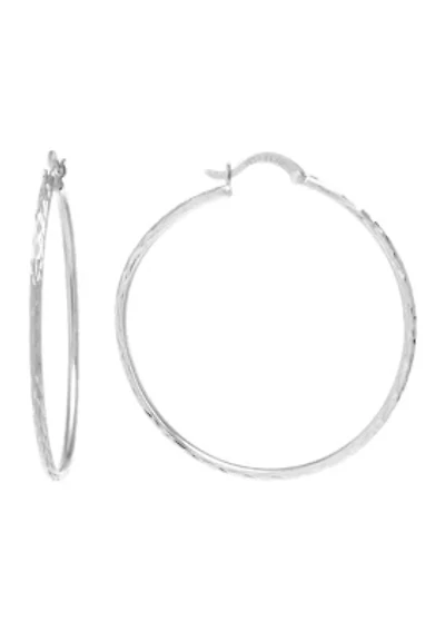 Sterling Silver 50 Millimeter Diamond Cut Hoop Earrings
