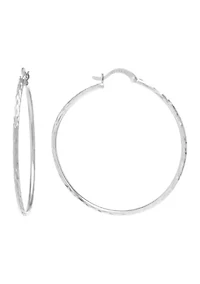 Sterling Silver 50 Millimeter Diamond Cut Hoop Earrings