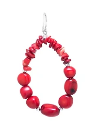Sterling Silver Simulated Coral Nugget Open Teardrop Earrings