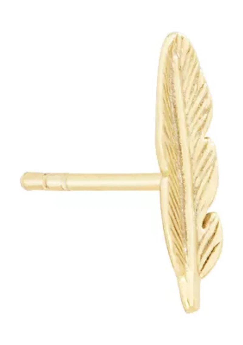 Gold Over Sterling Silver Small Feather Stud Earrings