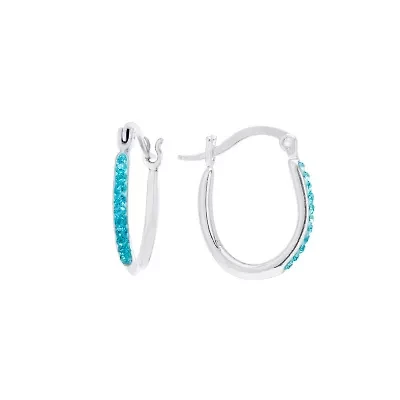 Sterling Silver .73-in. Aqua Crystal Pave Horseshoe Hoop Earrings